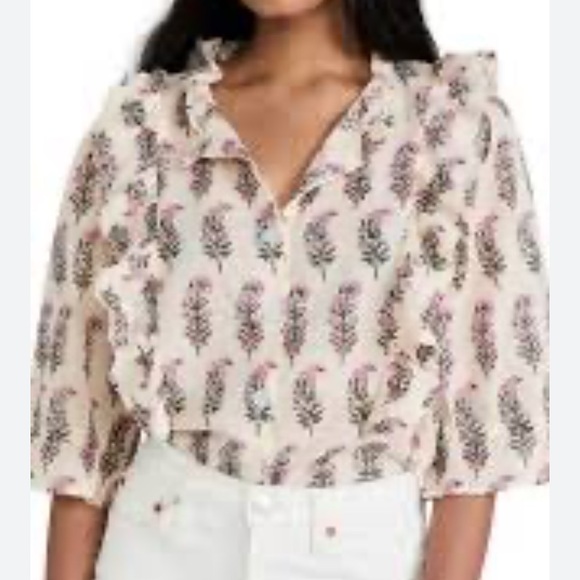 SZ Floral Ruffle Blouse - White and Pink - Picture 12 of 12